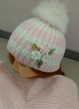 Двухслойная зимняя шапка + шарфик1 фото