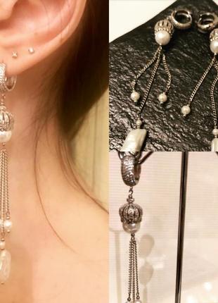 Дизайнерські сережки з натуральним бароковим перлами в сріблі "queen"👑👑👑9 фото