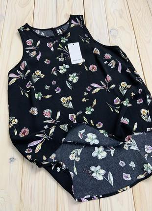 💙💛 чорна блуза топ без рукавів у квітковому принті stradivarius8 фото