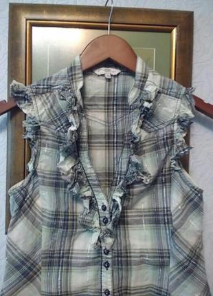 Блуза в клітку з рюшами бавовна2 фото