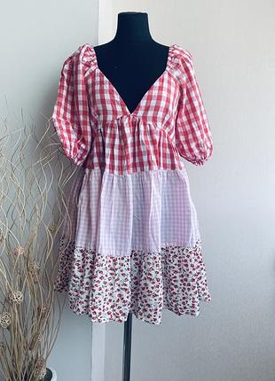 Комбинированное, легкое, мини платье 🌷