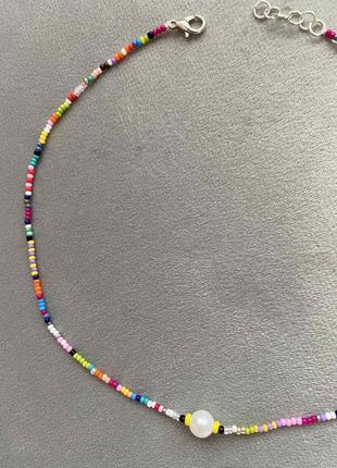 Цветное колье чокер подвеска на шею украшение разноцветное разноцветный радуга чекер с жечугом3 фото