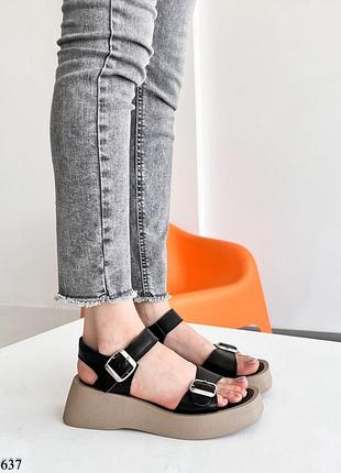 Женские босоножки, черный/беж, натуральная кожа