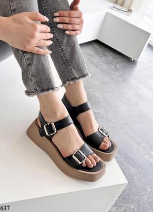 Женские босоножки, черный/беж, натуральная кожа