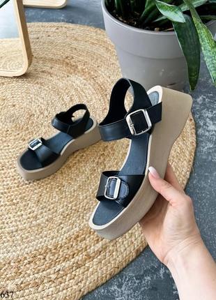 Женские босоножки, черный/беж, натуральная кожа