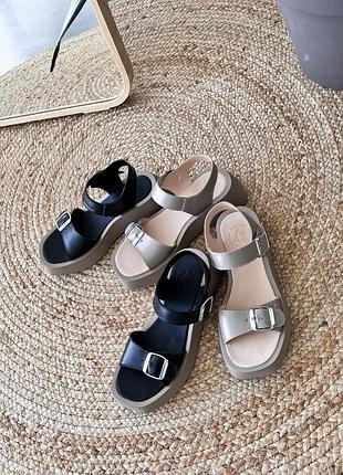 Женские босоножки, черный/беж, натуральная кожа