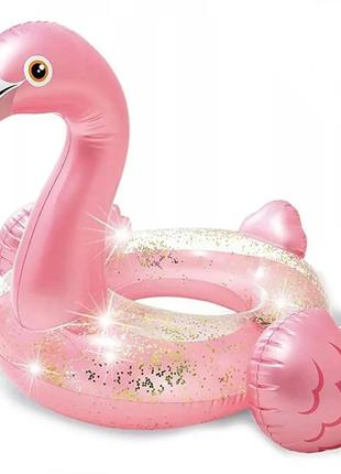 Надувной круг "розовый фламинго с блёстками" intex 56251 np. размером 89x71см, от 9 лет