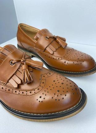 Мужские туфли броги без шнурков из натуральной кожи коричневые8 фото