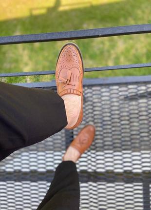 Мужские туфли броги без шнурков из натуральной кожи коричневые3 фото
