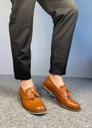 Мужские туфли броги без шнурков из натуральной кожи коричневые5 фото