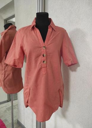 Блуза рубашка удлиненная туника с льном и хлопка collection l