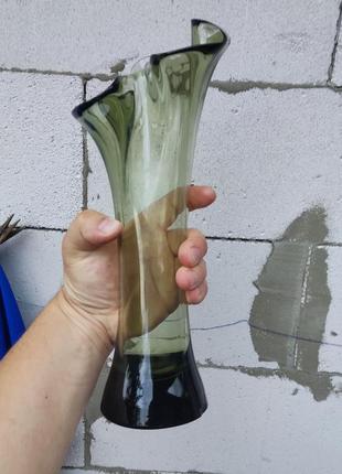 Большая стекляннная ваза вазочка для цветов гутное стекло7 фото