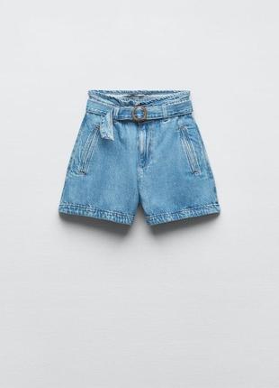Стильные джинсовые шорты baggy с поясом zara зара