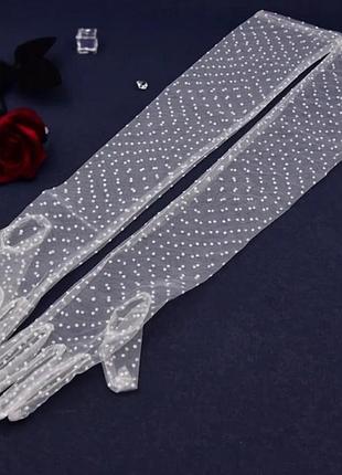 Белые перчатки фатин горох для фотосессии