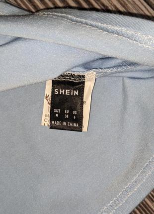 Голубая трикотажная свободная футболка с обьемными плечами shein #23045 фото