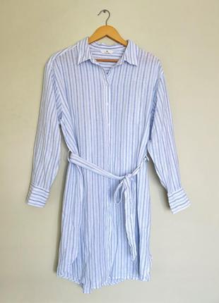 Лляна сукня плаття сорочка у смужку h&m льон, з поясом6 фото