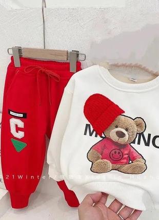 Костюм детский модный трикотажный белая кофта свитшот красные брюки брендовый стильный модный 2023 весенний4 фото