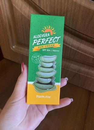 Солнцезащитный крем с экстрактом алоэ, farmstay, aloevera perfect sun cream, spf50 + / pa +++, 70 мл