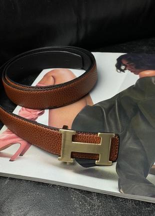 Ремень hermes leather belt brown/gold