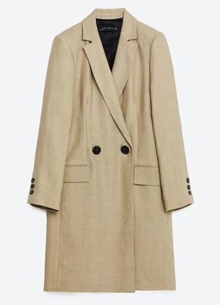 Zara літнє лляне пальто подовжений бежевий піджак льняний