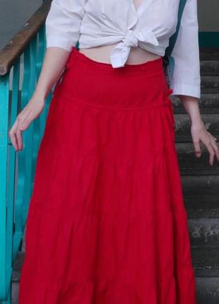 Длинная красная юбка хипи1 фото