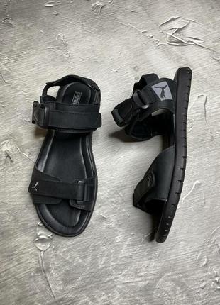 Сандалі puma натуральна шкіра, мужские кожаные сандалии в чёрном цвете3 фото