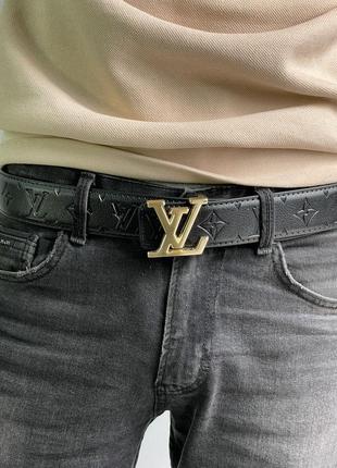 Ремень louis vuitton leather belt embossing black/gold