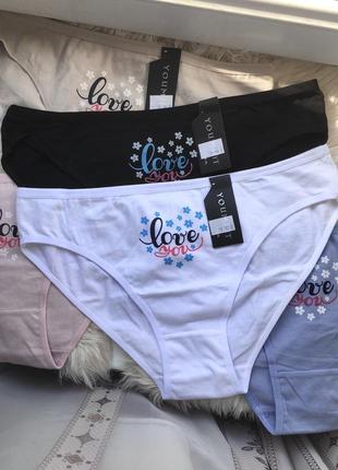 Женские трусы трусики слипы хипстеры хлопковые хлопок хб однотонные с надписью принтом черные чёрные белые