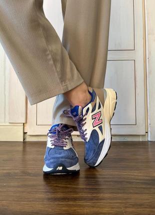 New balance 990 чоловічі жіночі різнокольорові кросівки беланс сині блакитні малинові білі весна осінь демі мужские женские синие белые кроссовки2 фото