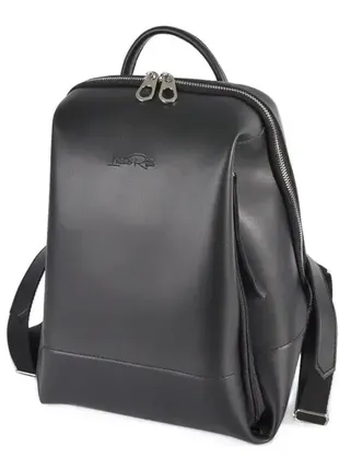 Гладка екошкіра  великий якісний фабричний рюкзак із вертикальними кишенями чорний (№606)