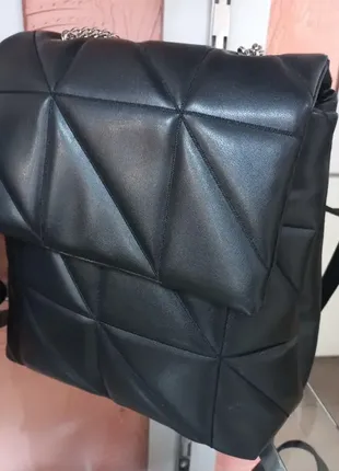 Стильный стеганый многофункциональный женский рюкзак от украинского производителя черный (№711)2 фото