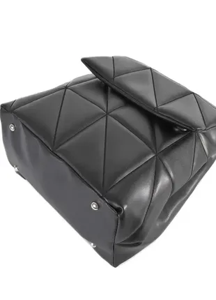 Стильный стеганый многофункциональный женский рюкзак от украинского производителя черный (№711)3 фото