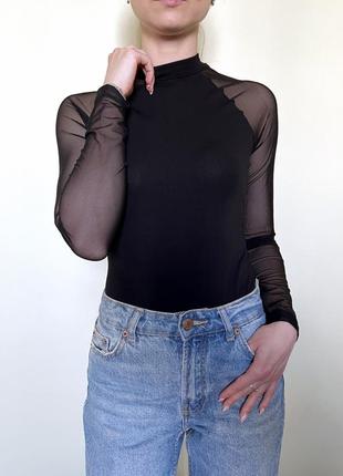 Крутой базовый боди с сеткой от even&amp;odd