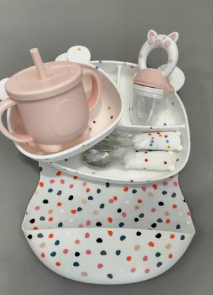 Набір посуду для дітей 👍ціна вказана за набір секційна з вушками,глибока і прибори.3 фото