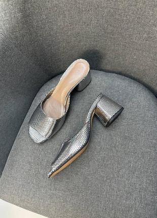 Шлепанцы сабо из натуральной итальянской кожи и замша женские на каблуке7 фото