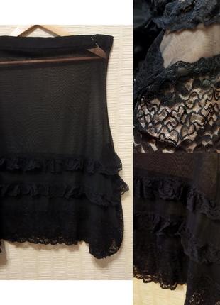 Интересная черная юбка сетка с кружевом