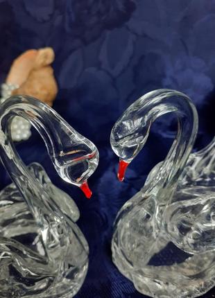 Красный май! пара лебедей 🦢 статуэтки литое стекло винтаж советские ссср хрусталь10 фото