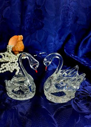 Красный май! пара лебедей 🦢 статуэтки литое стекло винтаж советские ссср хрусталь2 фото