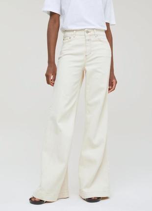 Белые заниженная посадка джинсы широкие прямые палаццо1 фото