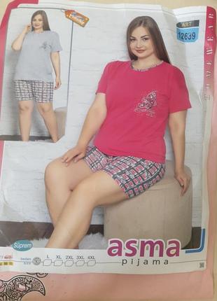 Летняя женская пижама футболка шорты турция большие размеры р. 50 - 5810 фото
