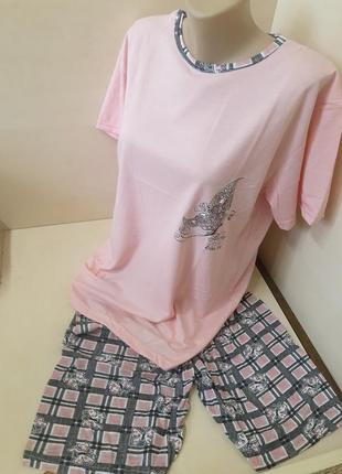 Летняя женская пижама футболка шорты турция большие размеры р. 50 - 588 фото