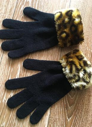Перчатки с искусственным мехом леопард1 фото