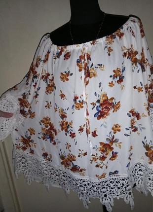 Очаровательная блузка с кружевами и открытыми плечами,бохо,большого размера,janina6 фото