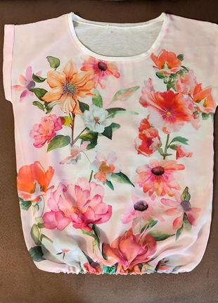 Фирменная футболка-блузка с цветами р.m 46/l 481 фото