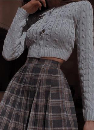 Полная ликвидация ❗серая юбка плиссе в клетку высокой посадки