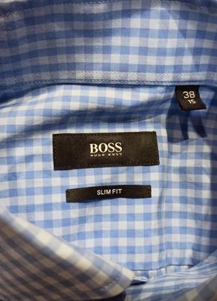 Hugo boss мужская рубашка голубого цвета в клетку размер 38 слим фит5 фото