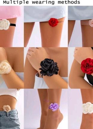 Чокер ожерелье с большим  цветком кружевное роза цветок розовый на шею на шнурке шнурок у2к y2k в стиле 90х 2000х украшение на руку талию8 фото