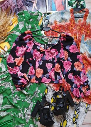 Укороченая цветочная блуза топ с широкими рукавами