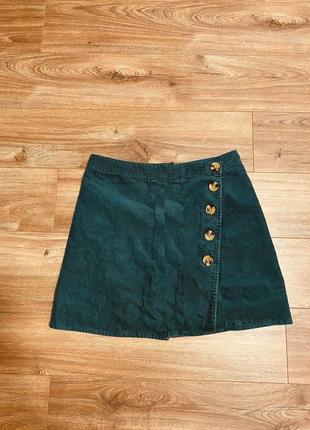 Вельветовая зеленая юбка с пуговицами6 фото