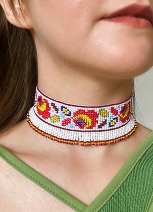 Гердан с цветами украинские украшения из бисера1 фото
